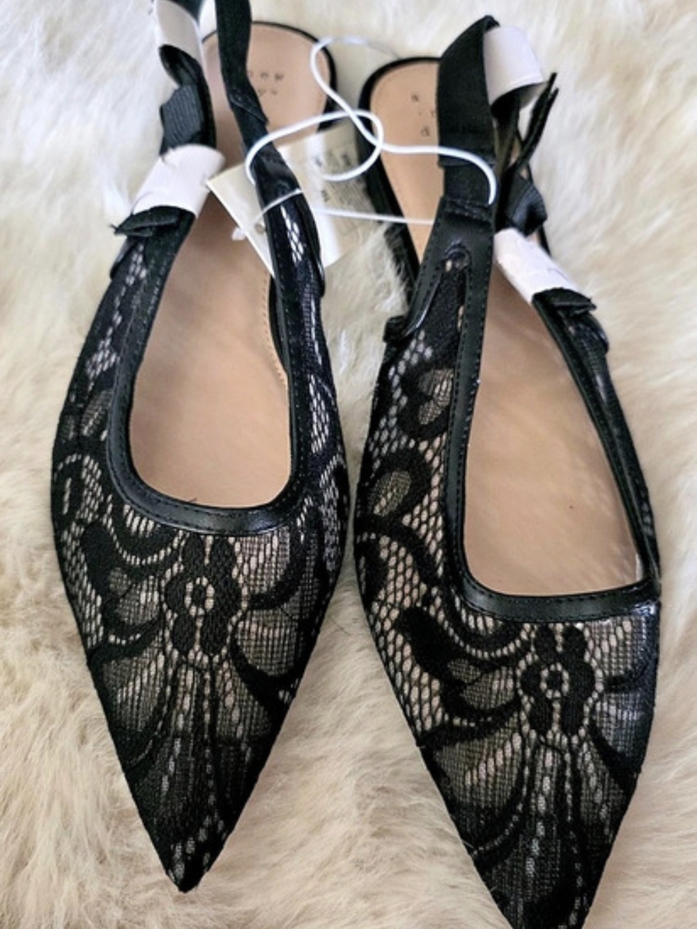 A New Day Black Lace Pointed Toe Slingback Flats